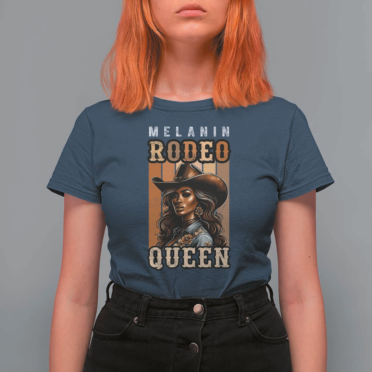 Melanin Rodeo Queen T Shirt For Women African American Melanin Black Cowgirl