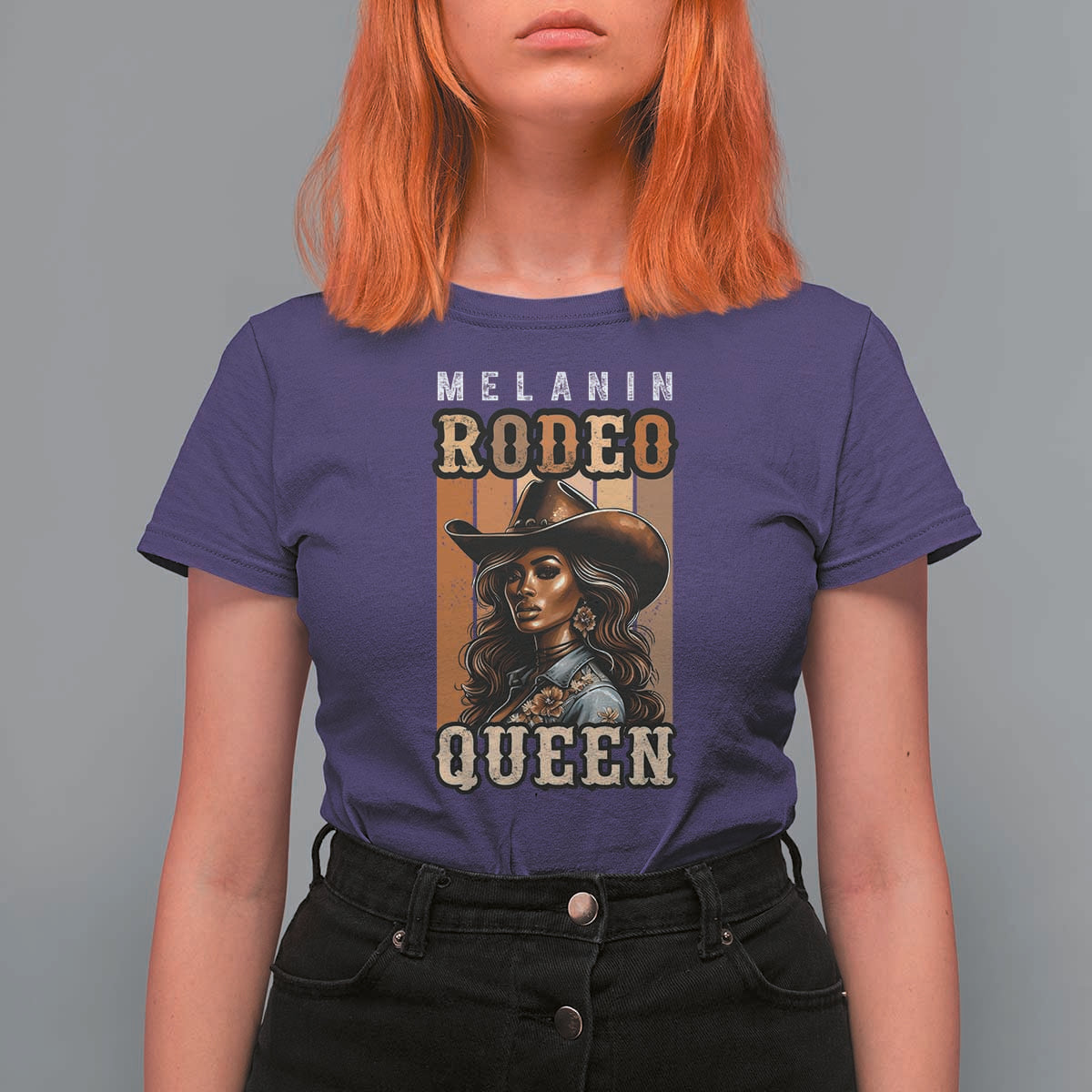 Melanin Rodeo Queen T Shirt For Women African American Melanin Black Cowgirl