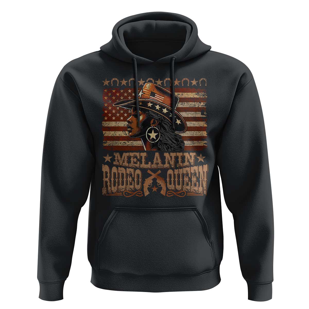Melanin Rodeo Queen Hoodie Black Cowgirl Vintage American Flag