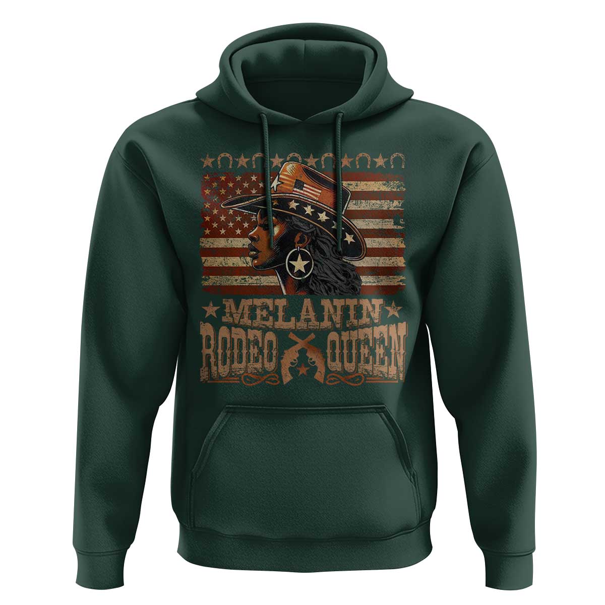 Melanin Rodeo Queen Hoodie Black Cowgirl Vintage American Flag
