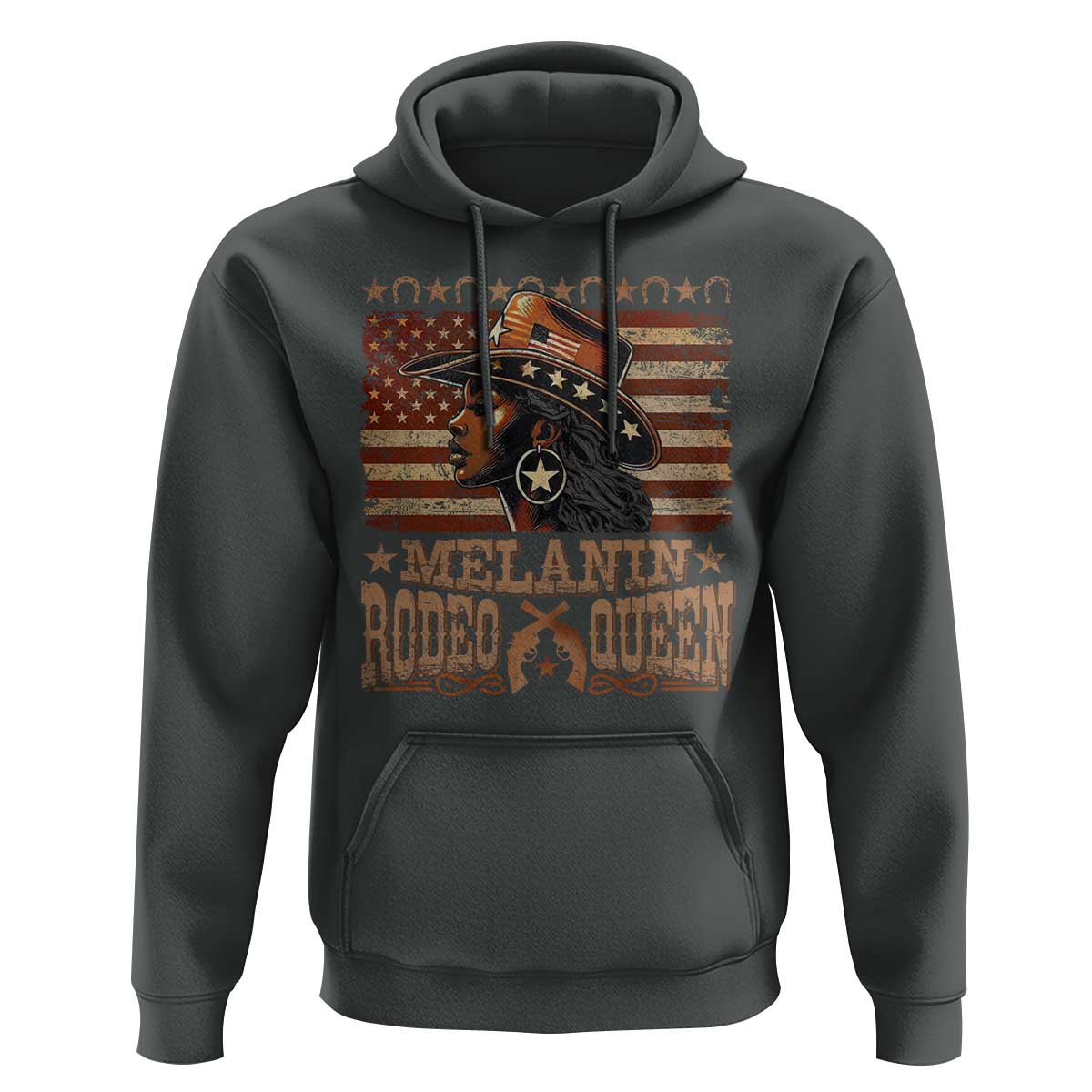 Melanin Rodeo Queen Hoodie Black Cowgirl Vintage American Flag