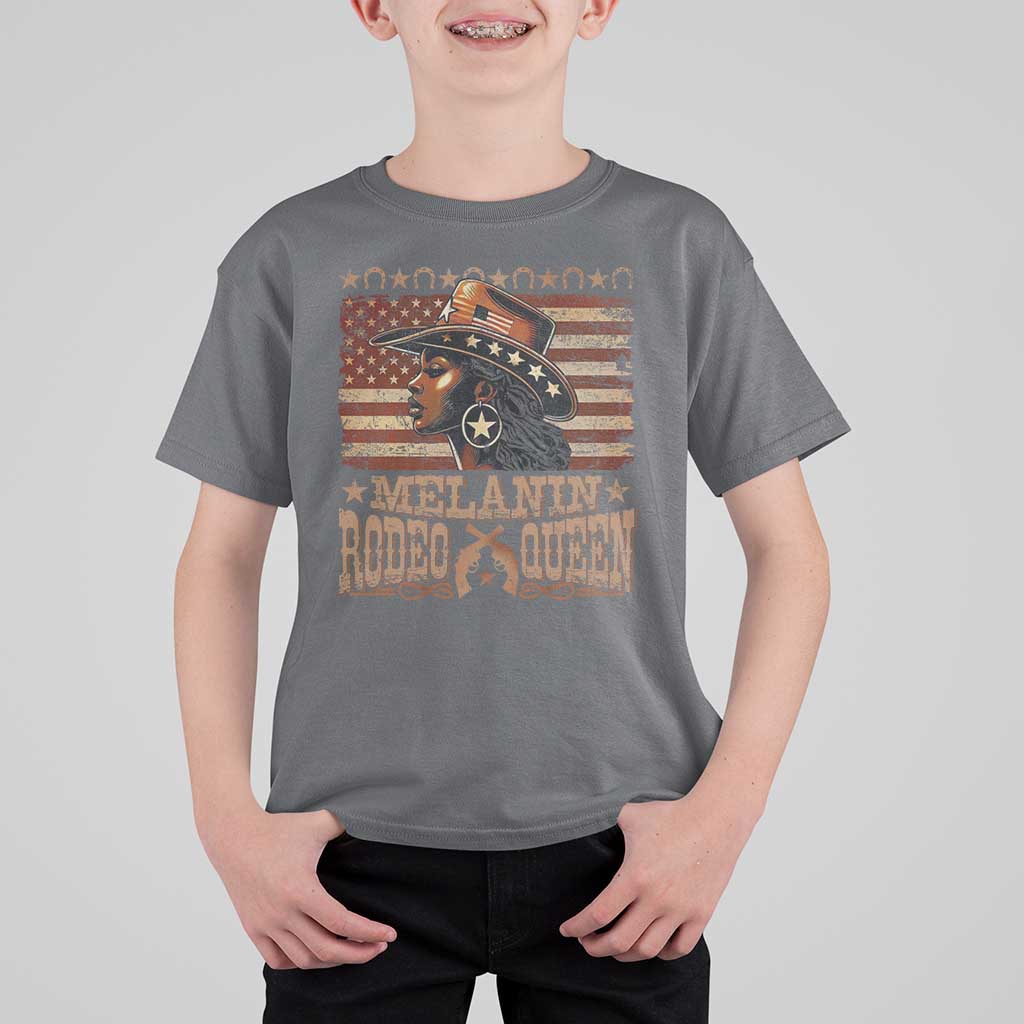 Melanin Rodeo Queen T Shirt For Kid Black Cowgirl Vintage American Flag