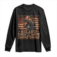 Melanin Rodeo Queen Long Sleeve Shirt Black Cowgirl Vintage American Flag