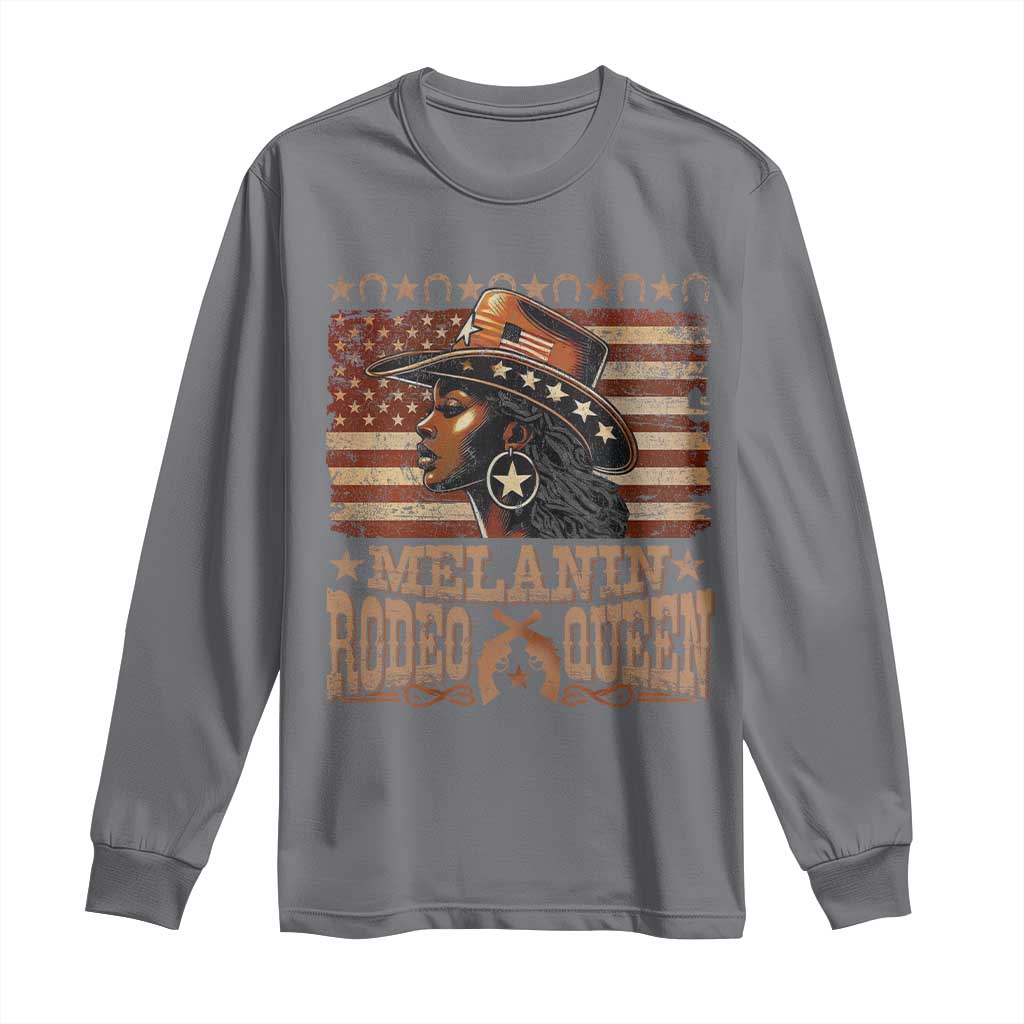 Melanin Rodeo Queen Long Sleeve Shirt Black Cowgirl Vintage American Flag