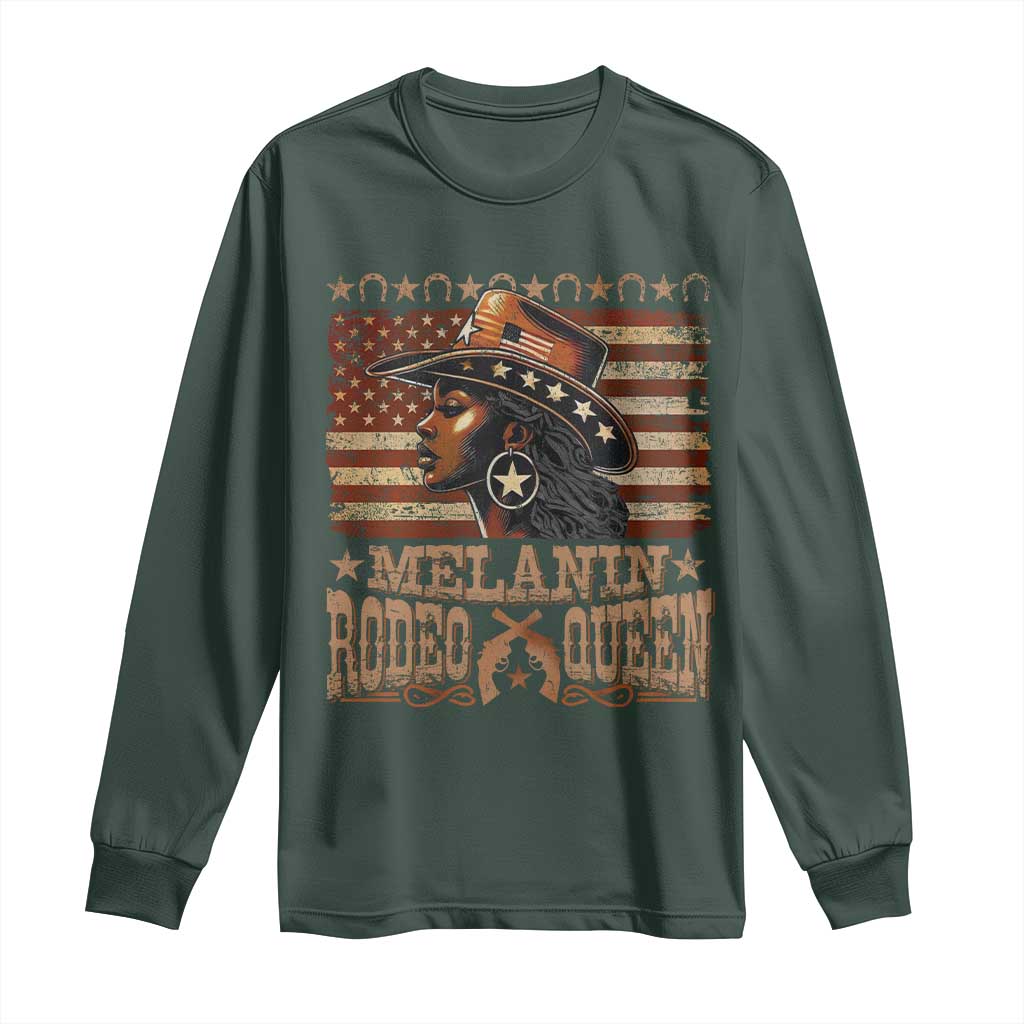 Melanin Rodeo Queen Long Sleeve Shirt Black Cowgirl Vintage American Flag