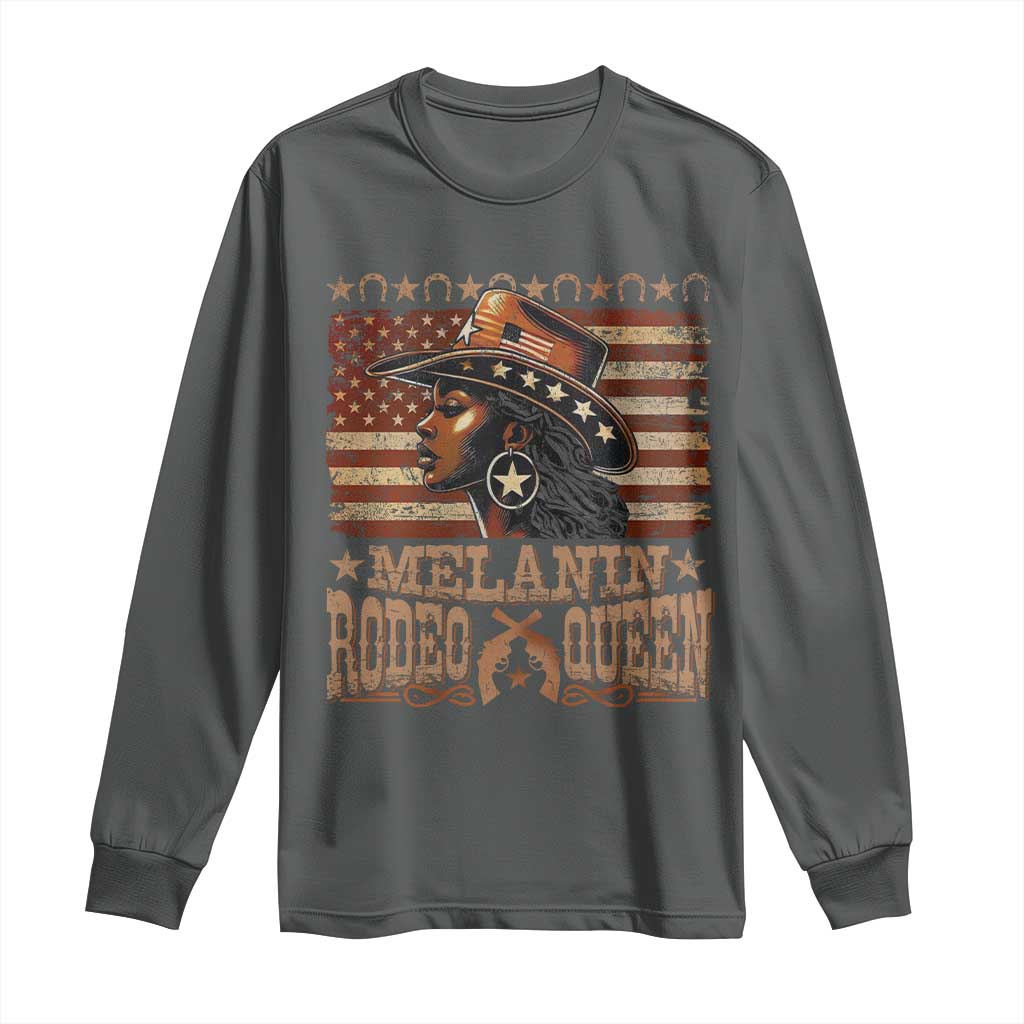 Melanin Rodeo Queen Long Sleeve Shirt Black Cowgirl Vintage American Flag