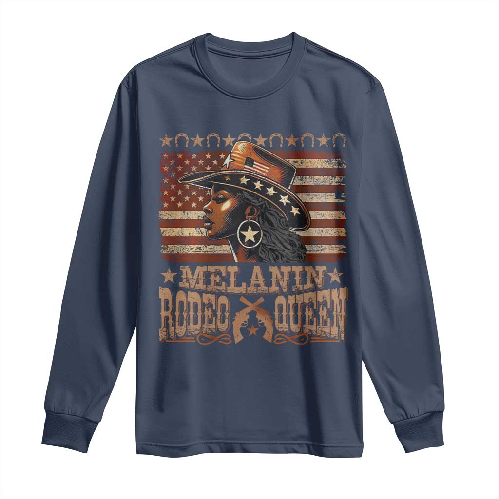 Melanin Rodeo Queen Long Sleeve Shirt Black Cowgirl Vintage American Flag