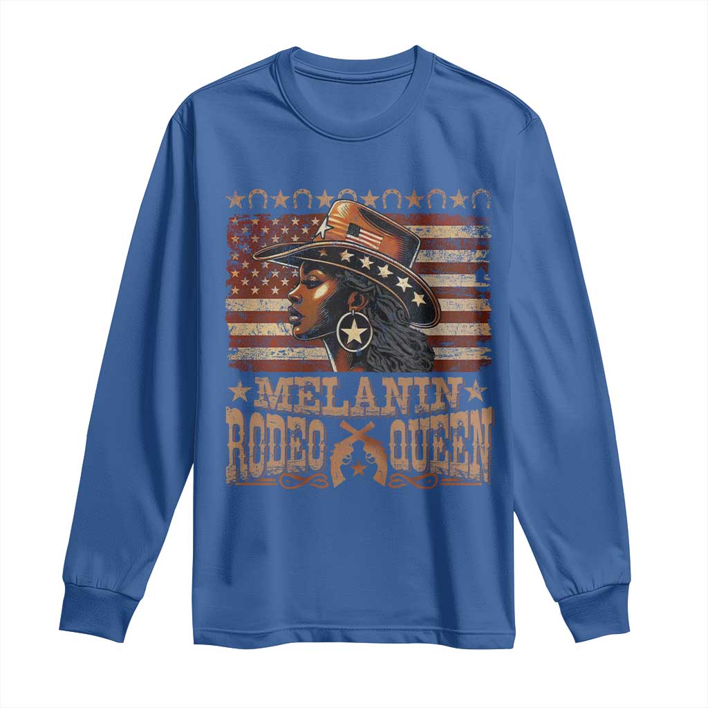 Melanin Rodeo Queen Long Sleeve Shirt Black Cowgirl Vintage American Flag