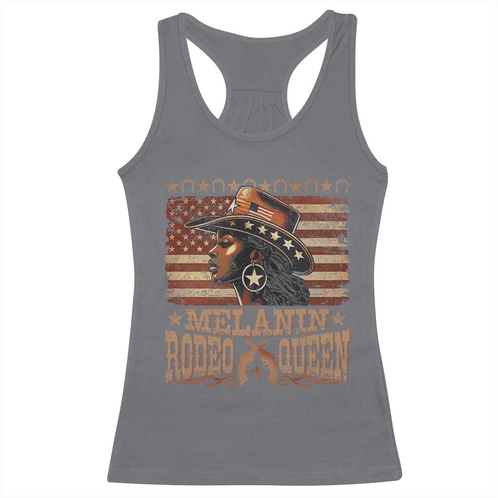 Melanin Rodeo Queen Racerback Tank Top Black Cowgirl Vintage American Flag