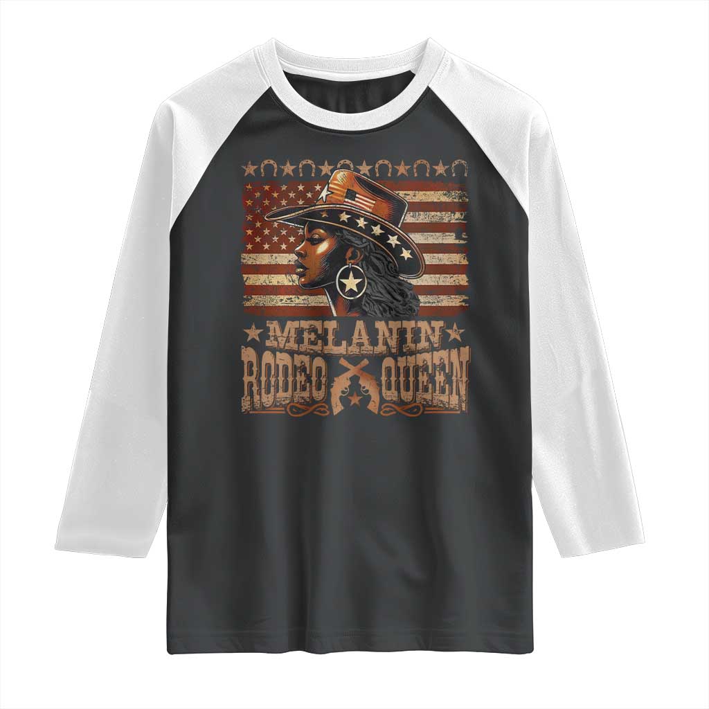 Melanin Rodeo Queen Raglan Shirt Black Cowgirl Vintage American Flag