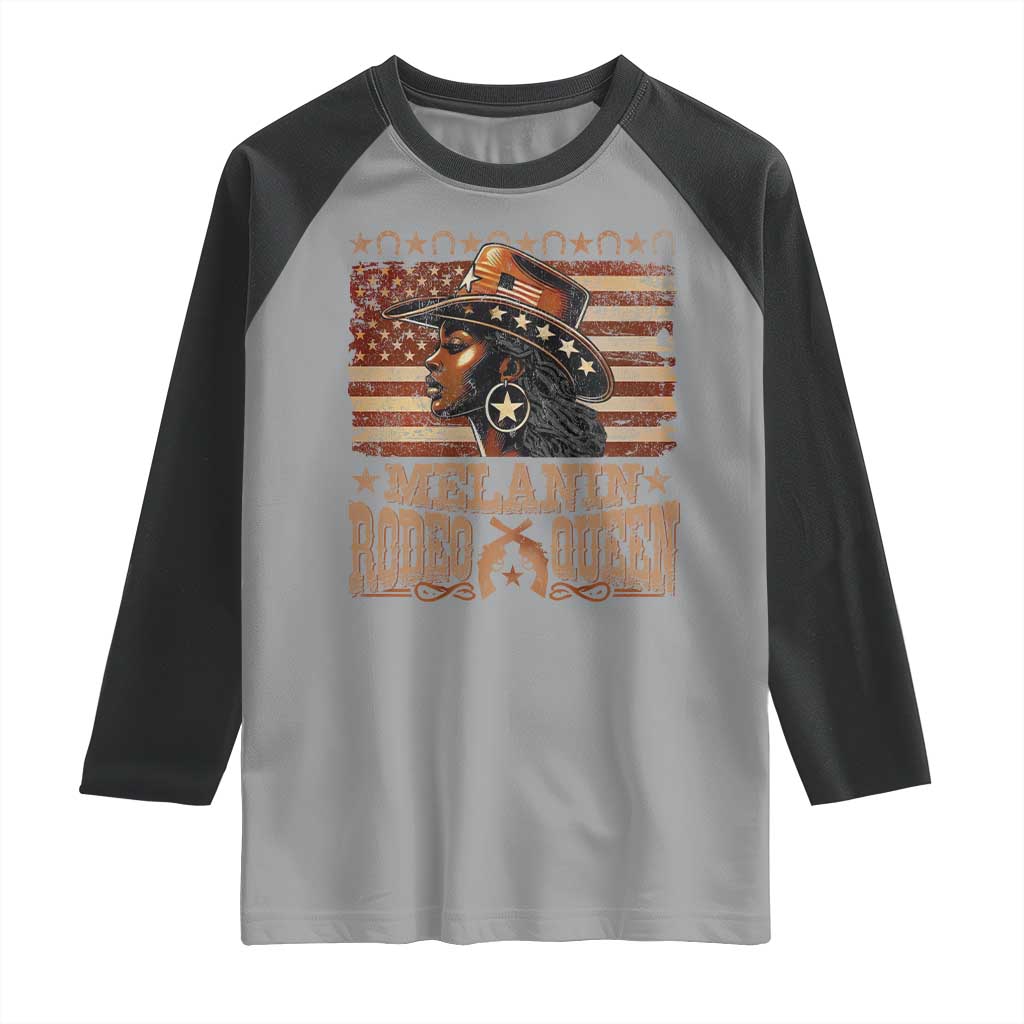 Melanin Rodeo Queen Raglan Shirt Black Cowgirl Vintage American Flag