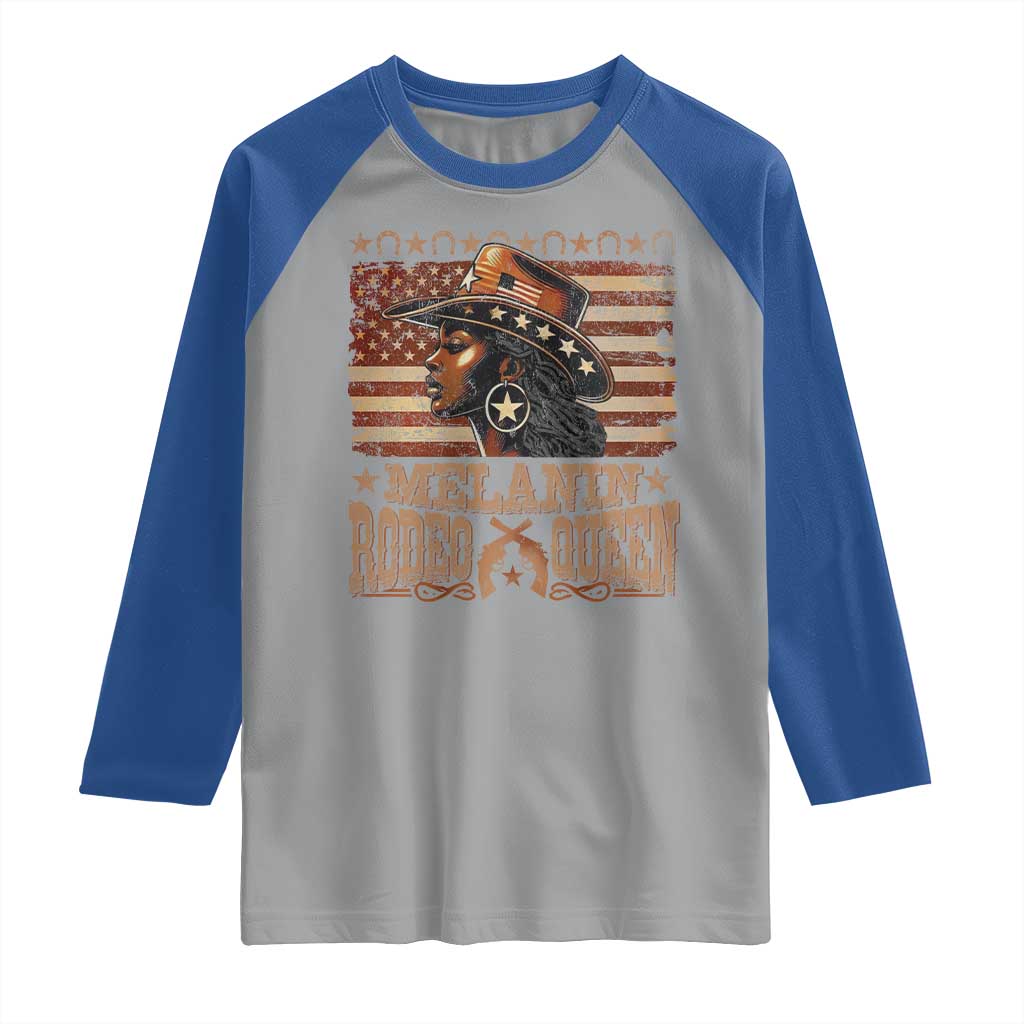 Melanin Rodeo Queen Raglan Shirt Black Cowgirl Vintage American Flag