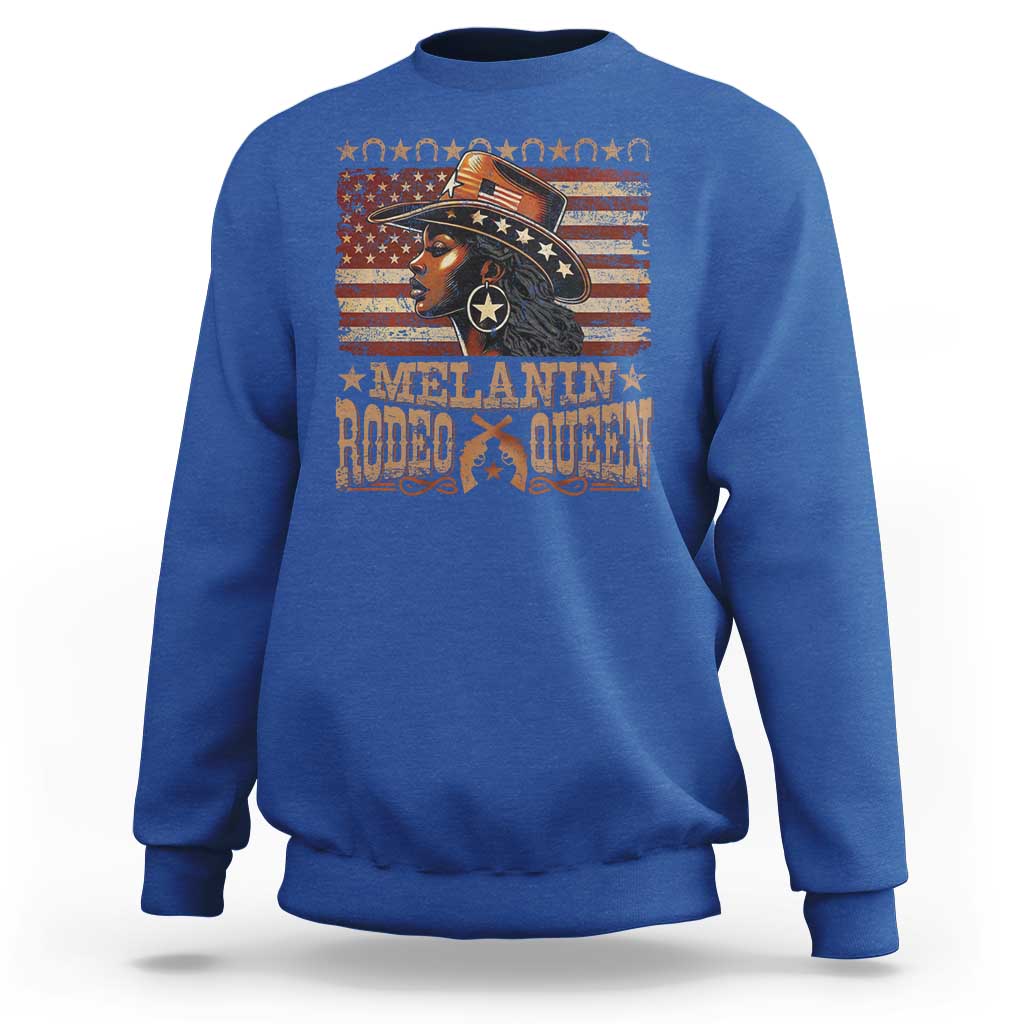 Melanin Rodeo Queen Sweatshirt Black Cowgirl Vintage American Flag