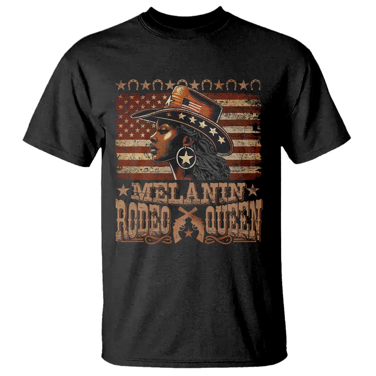 Melanin Rodeo Queen T Shirt Black Cowgirl Vintage American Flag