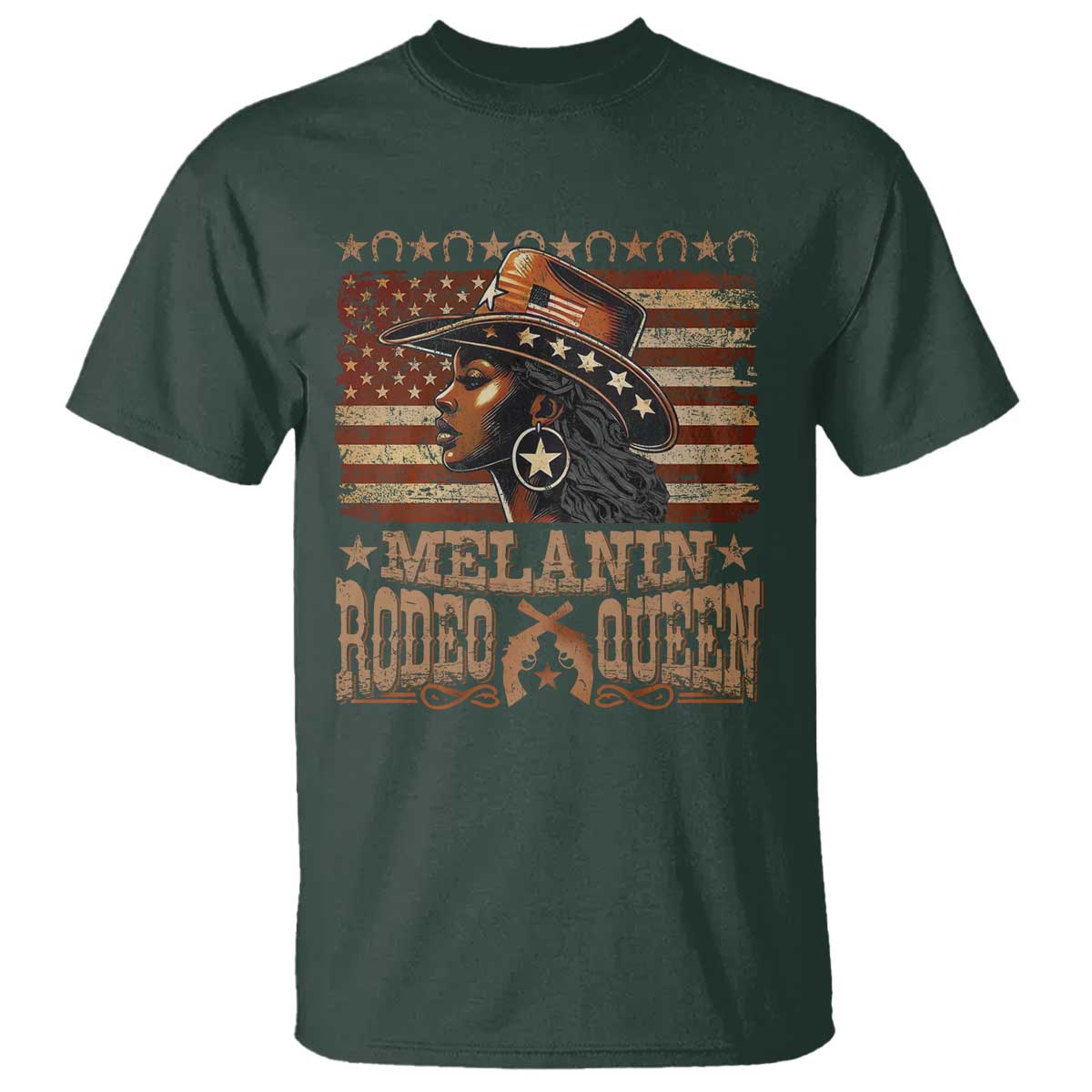 Melanin Rodeo Queen T Shirt Black Cowgirl Vintage American Flag
