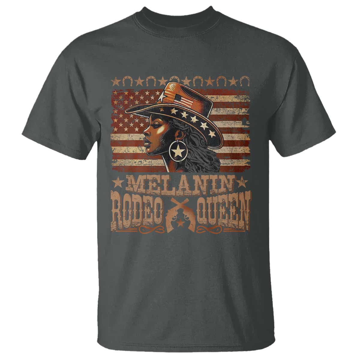 Melanin Rodeo Queen T Shirt Black Cowgirl Vintage American Flag