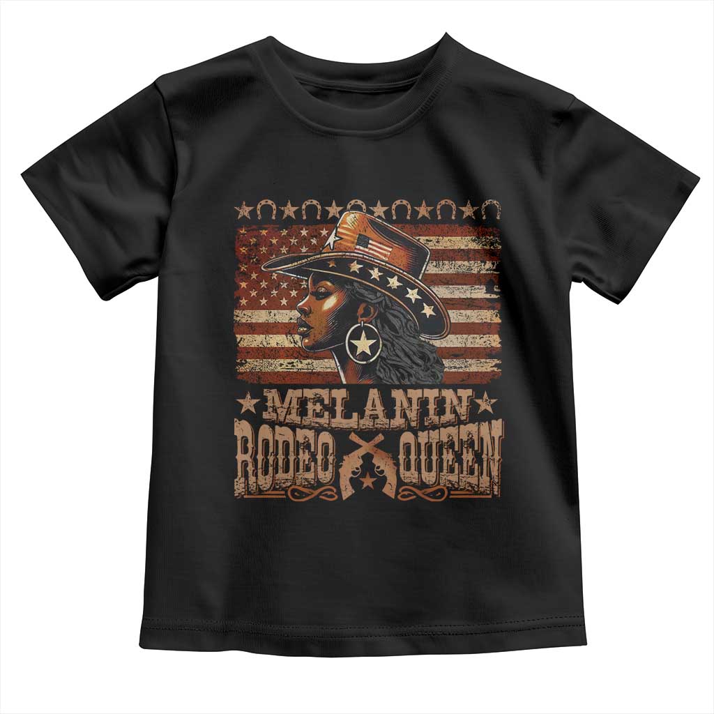 Melanin Rodeo Queen Toddler T Shirt Black Cowgirl Vintage American Flag