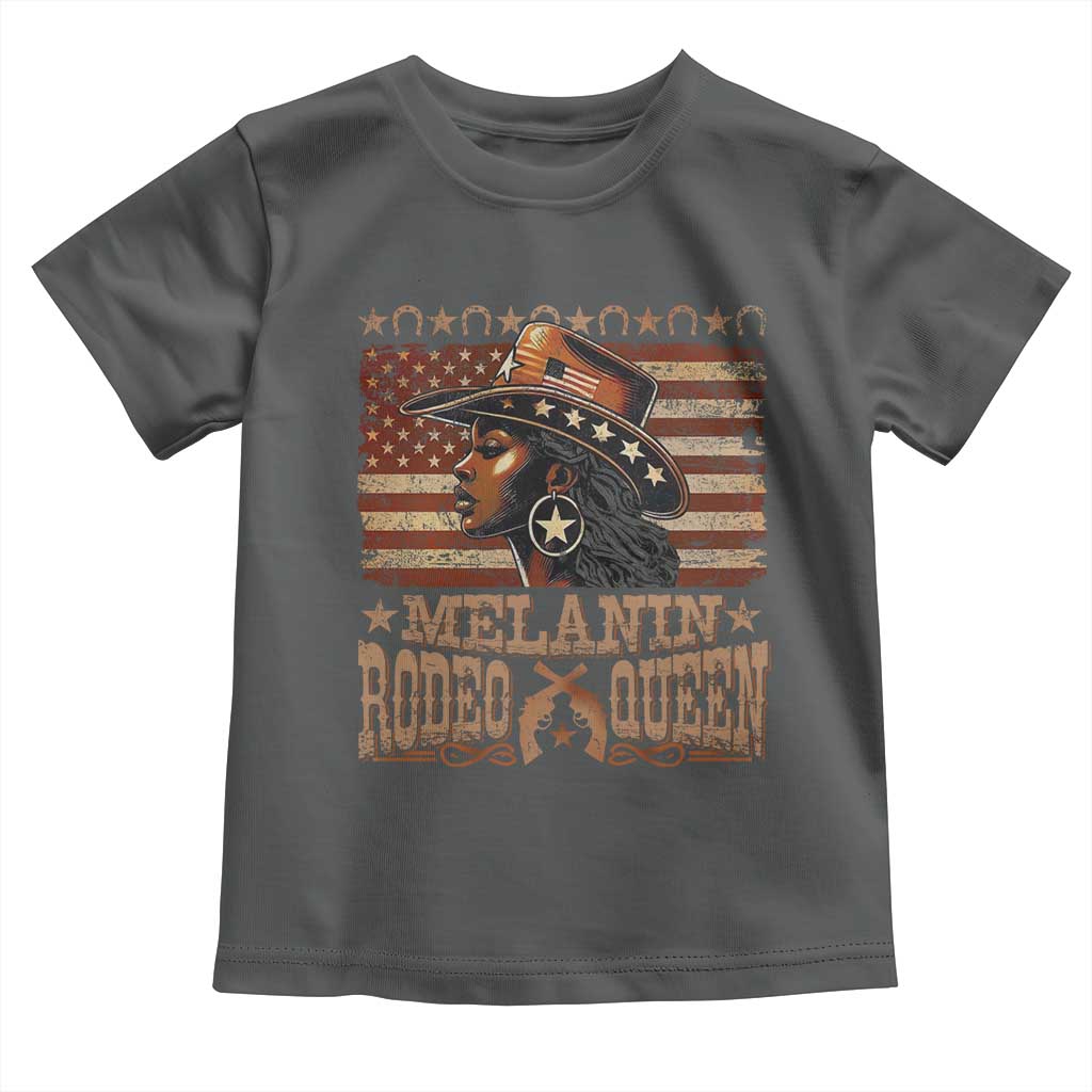 Melanin Rodeo Queen Toddler T Shirt Black Cowgirl Vintage American Flag