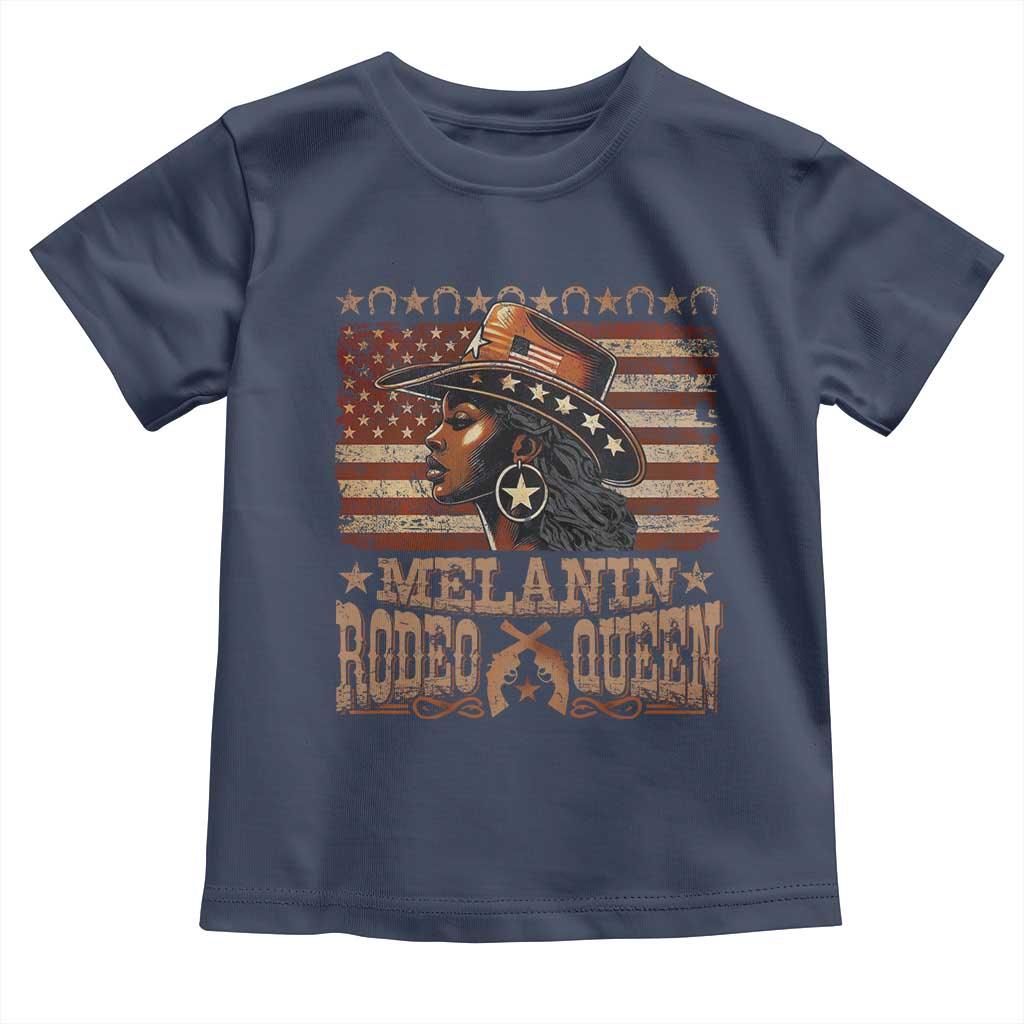 Melanin Rodeo Queen Toddler T Shirt Black Cowgirl Vintage American Flag