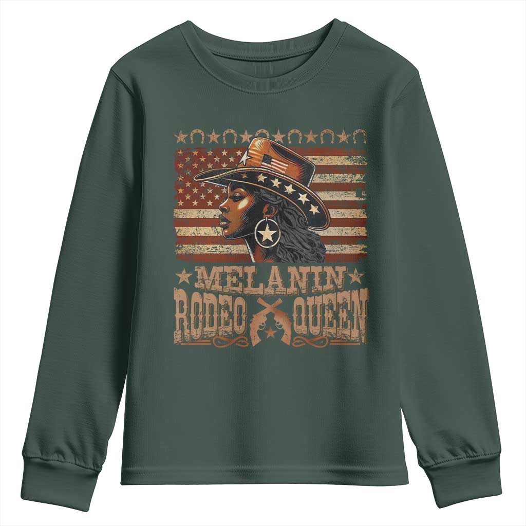 Melanin Rodeo Queen Youth Sweatshirt Black Cowgirl Vintage American Flag