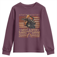 Melanin Rodeo Queen Youth Sweatshirt Black Cowgirl Vintage American Flag