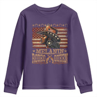 Melanin Rodeo Queen Youth Sweatshirt Black Cowgirl Vintage American Flag
