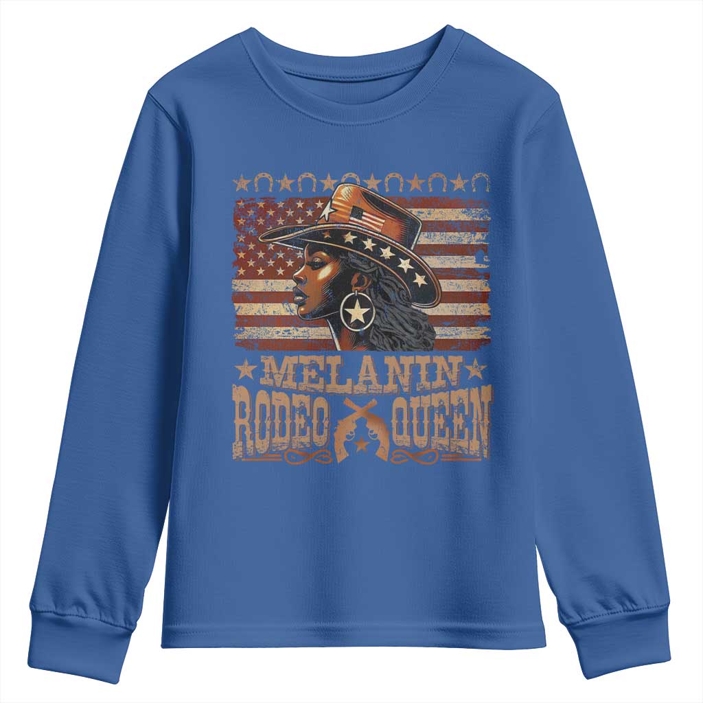Melanin Rodeo Queen Youth Sweatshirt Black Cowgirl Vintage American Flag