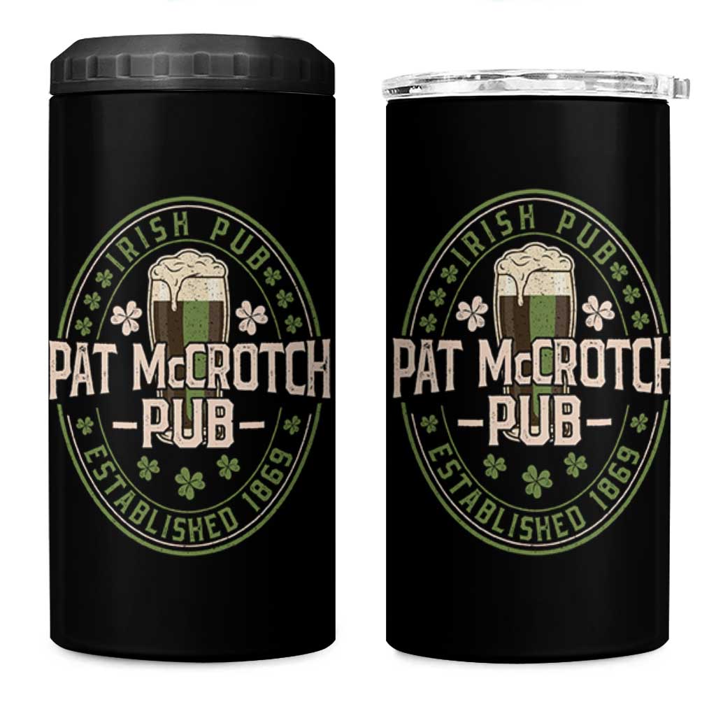 Funny Pat McCrotch Irish Pub 4 in 1 Can Cooler Tumbler St Patricks Day Adult Humor Party Drinking
