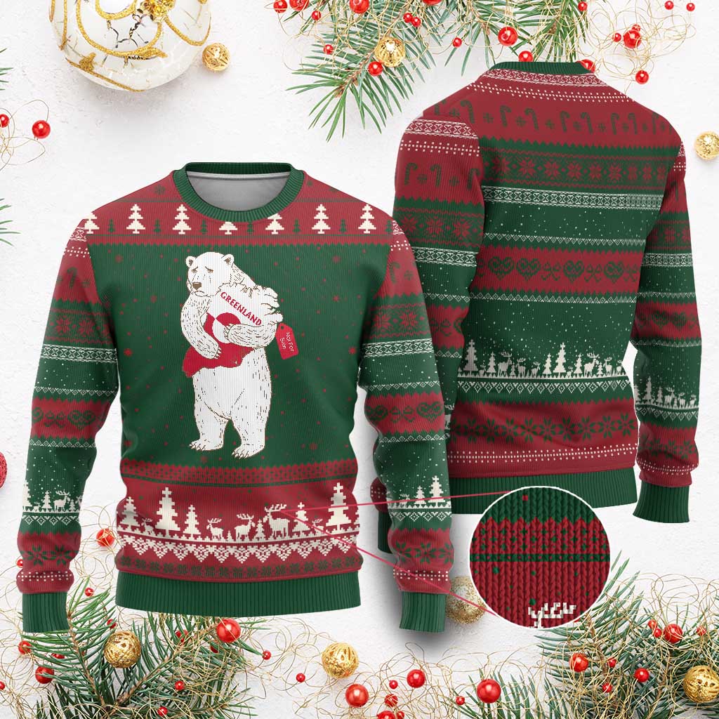 Greenland Is Not For Sale Ugly Christmas Sweater Greenland Bear Hug