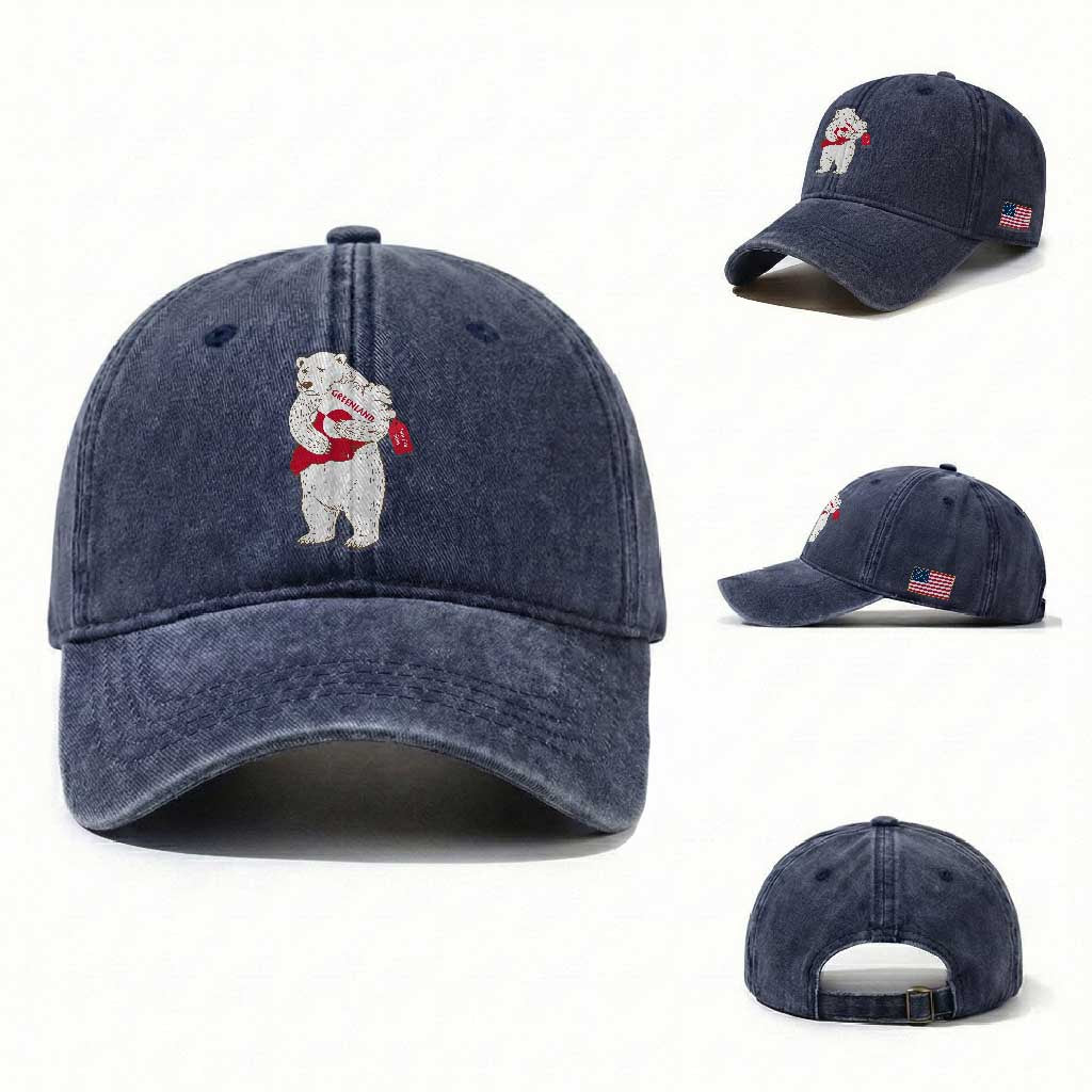 Greenland Is Not For Sale Washed Cotton Baseball Cap Greenland Bear Hug