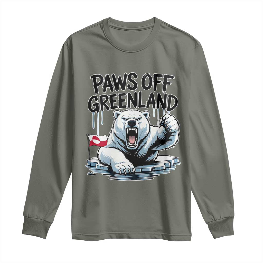 Paws Off Greenland Long Sleeve Shirt Resist Polar Bear Political Satire