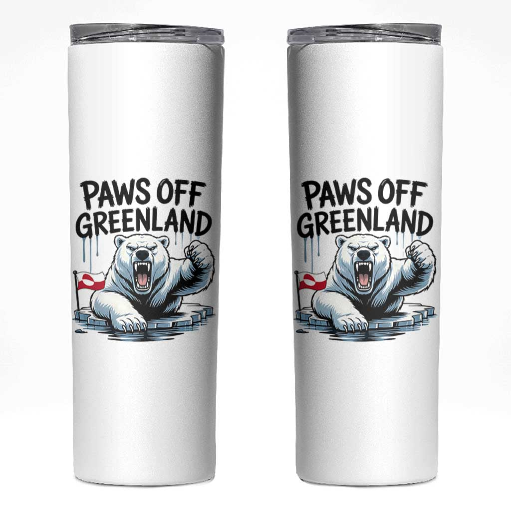 Paws Off Greenland Skinny Tumbler Resist Polar Bear Political Satire