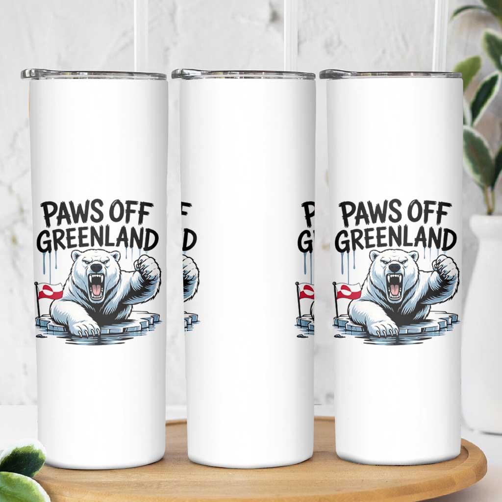 Paws Off Greenland Skinny Tumbler Resist Polar Bear Political Satire