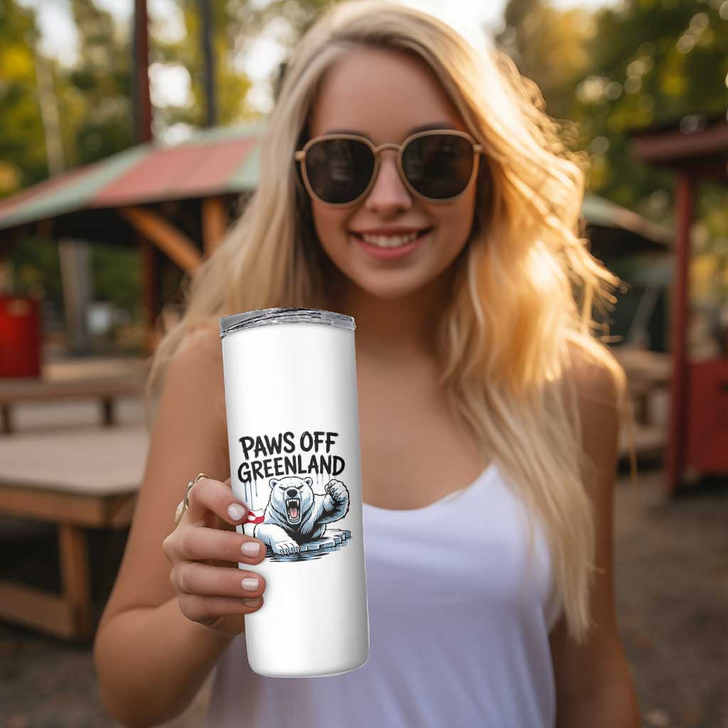 Paws Off Greenland Skinny Tumbler Resist Polar Bear Political Satire