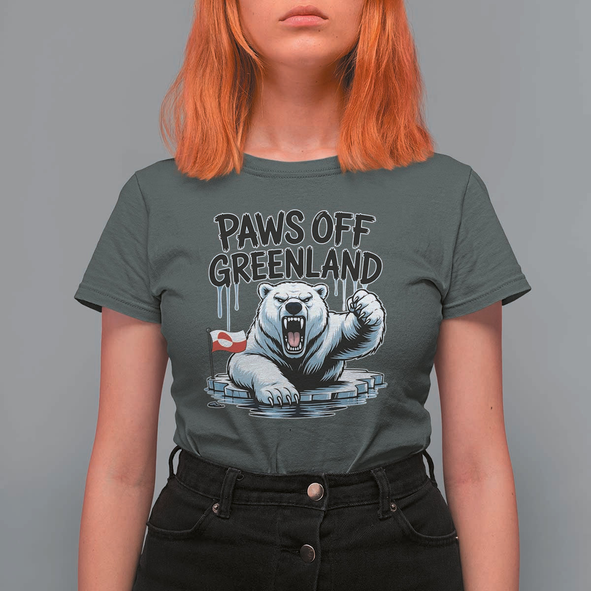 Paws Off Greenland T Shirt For Women Resist Polar Bear Political Satire