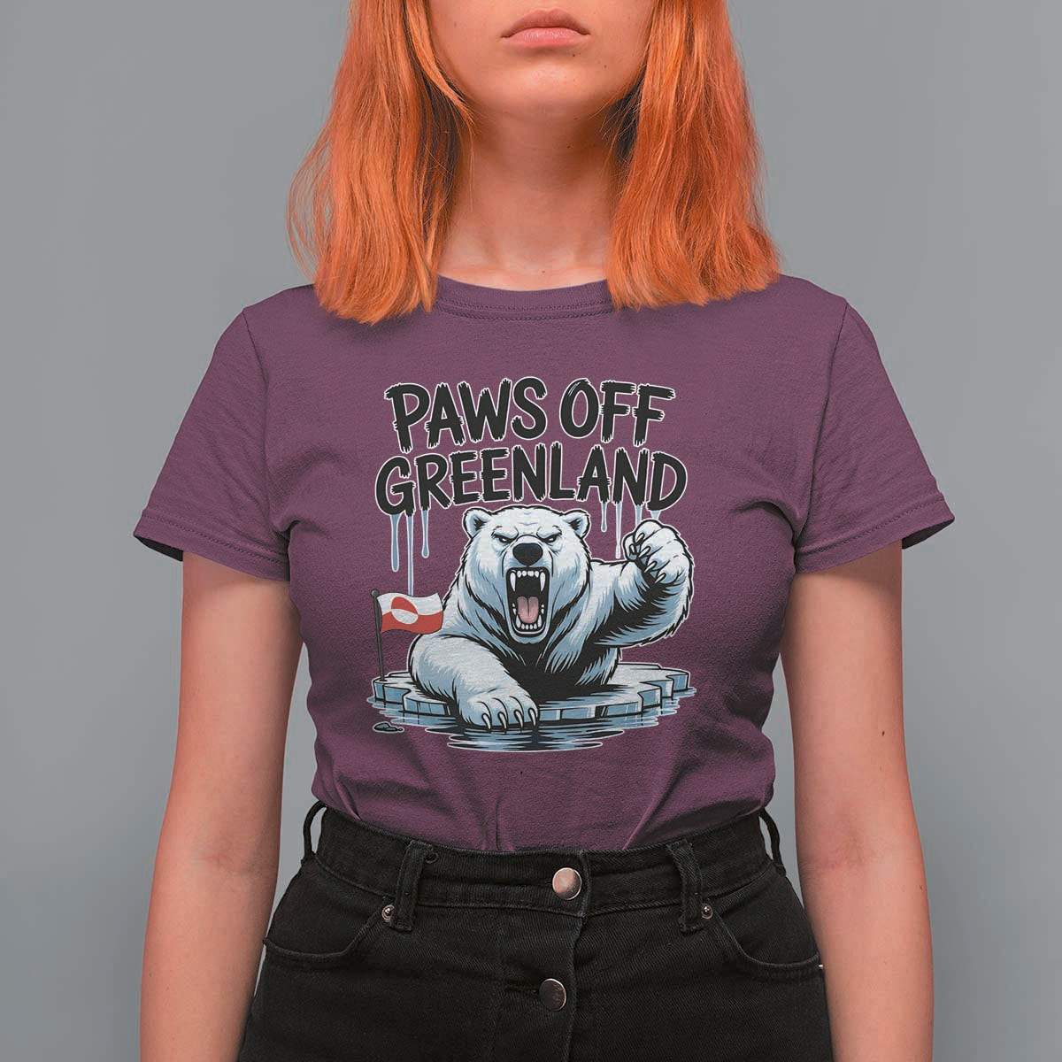 Paws Off Greenland T Shirt For Women Resist Polar Bear Political Satire