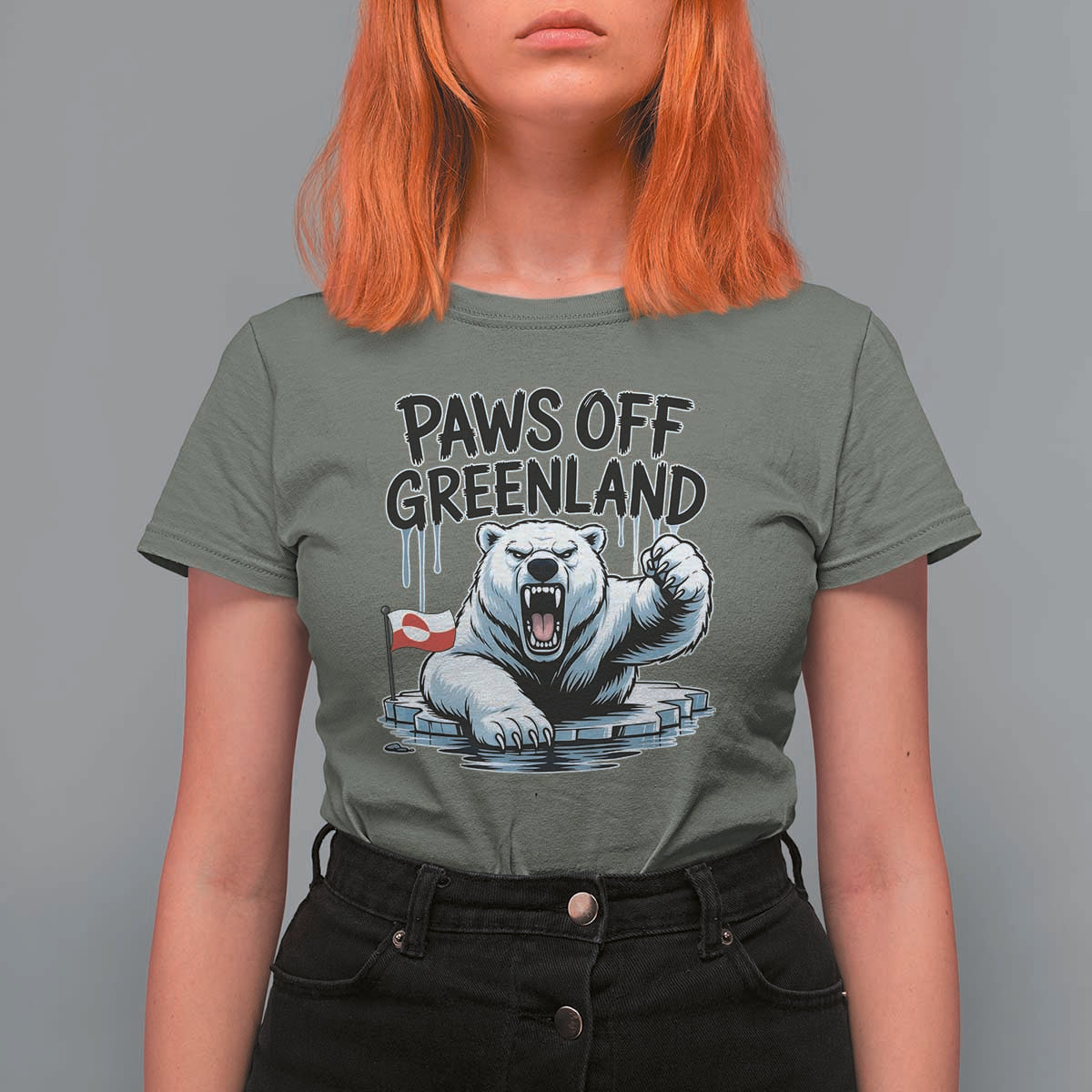 Paws Off Greenland T Shirt For Women Resist Polar Bear Political Satire