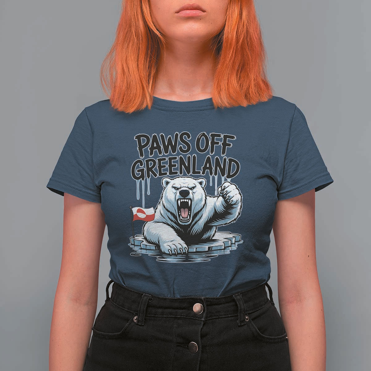 Paws Off Greenland T Shirt For Women Resist Polar Bear Political Satire