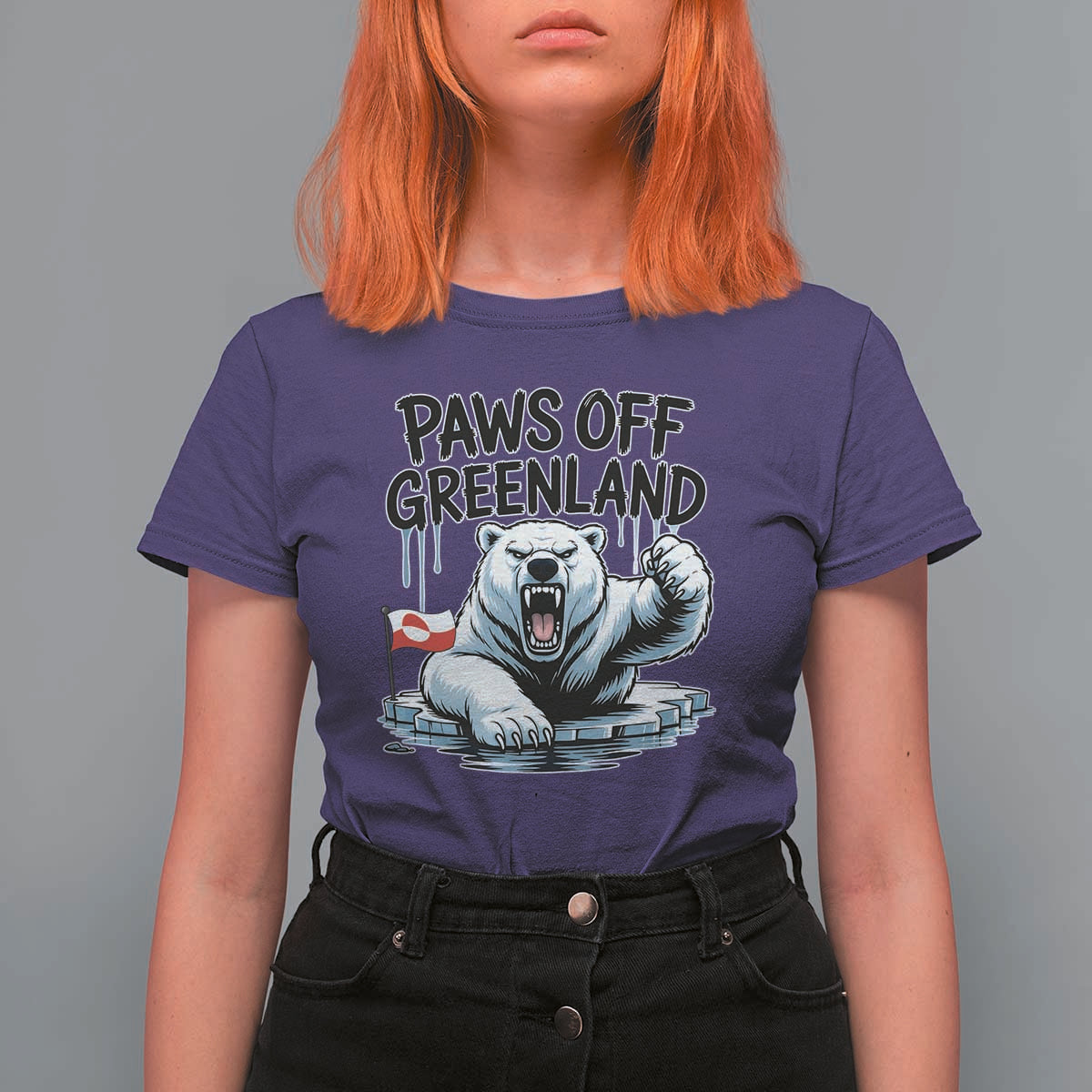 Paws Off Greenland T Shirt For Women Resist Polar Bear Political Satire
