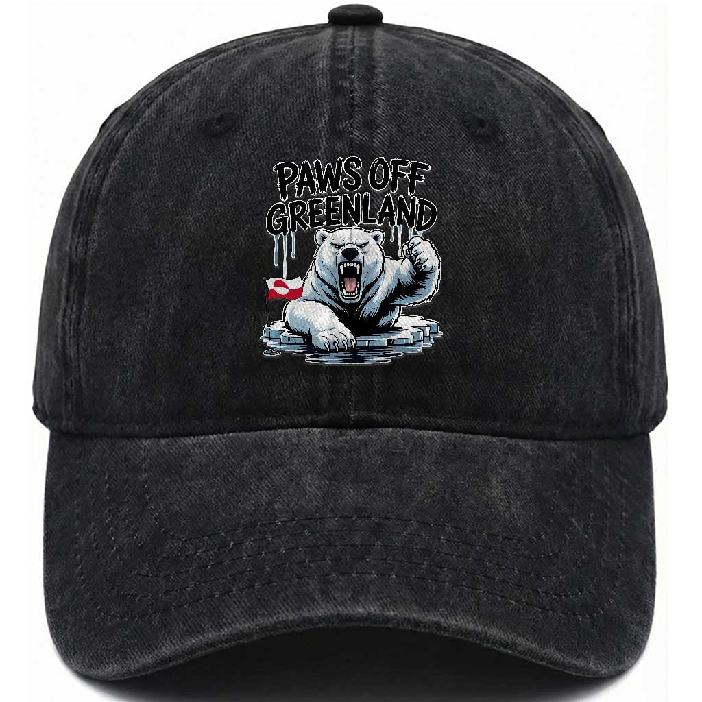 Paws Off Greenland Washed Cotton Baseball Cap Resist Polar Bear Political Satire