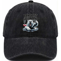 Paws Off Greenland Washed Cotton Baseball Cap Resist Polar Bear Political Satire