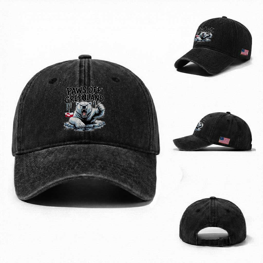 Paws Off Greenland Washed Cotton Baseball Cap Resist Polar Bear Political Satire