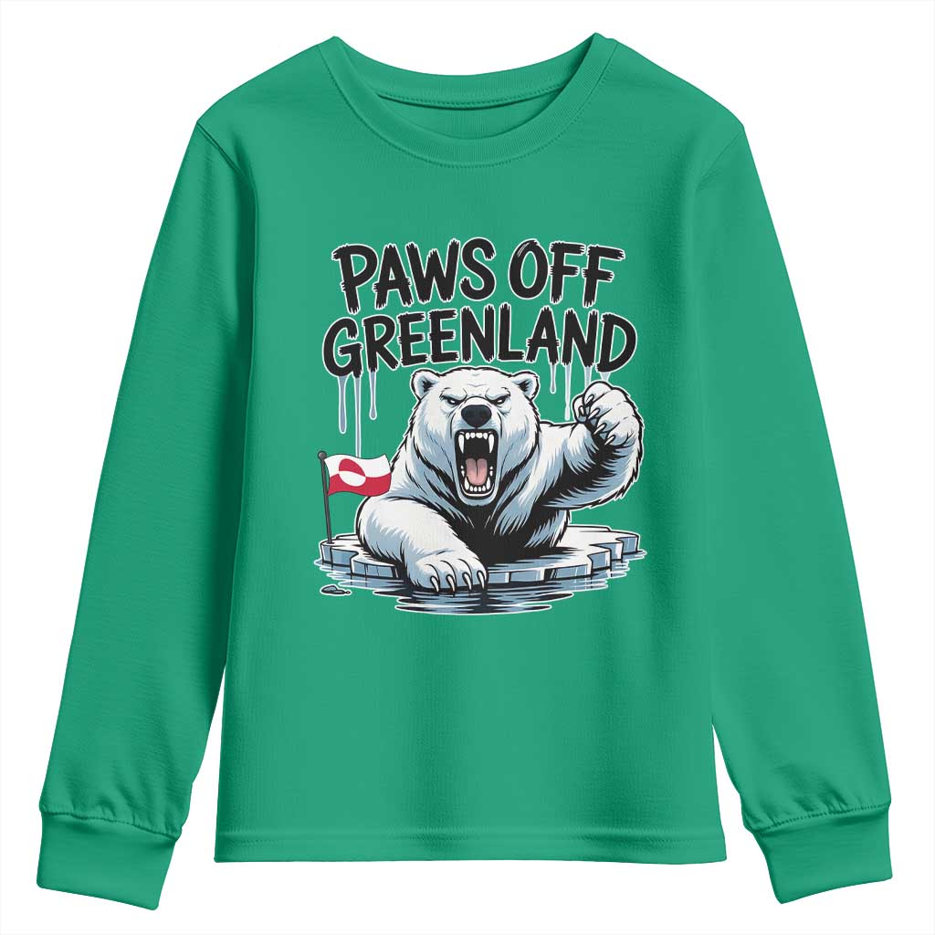 Paws Off Greenland Youth Sweatshirt Resist Polar Bear Political Satire