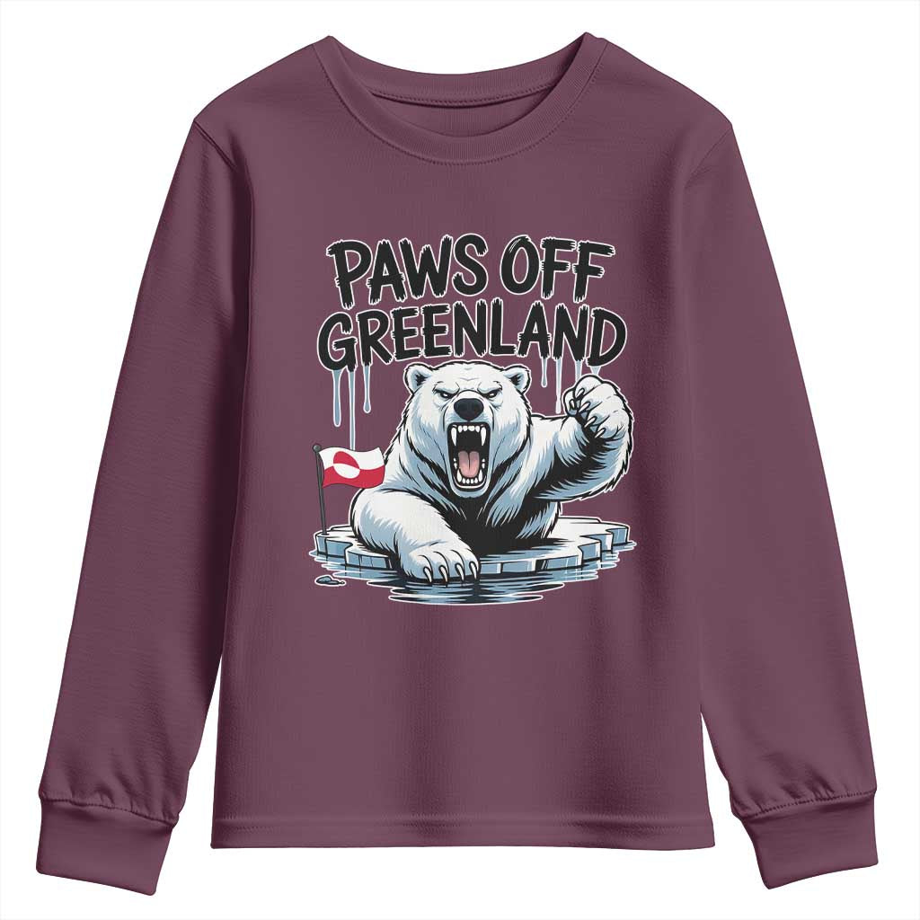Paws Off Greenland Youth Sweatshirt Resist Polar Bear Political Satire