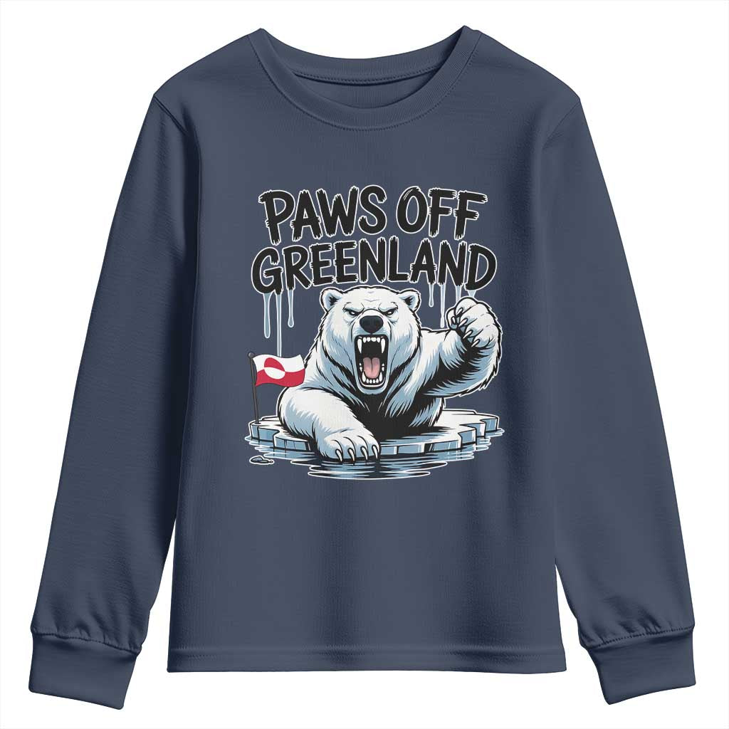 Paws Off Greenland Youth Sweatshirt Resist Polar Bear Political Satire
