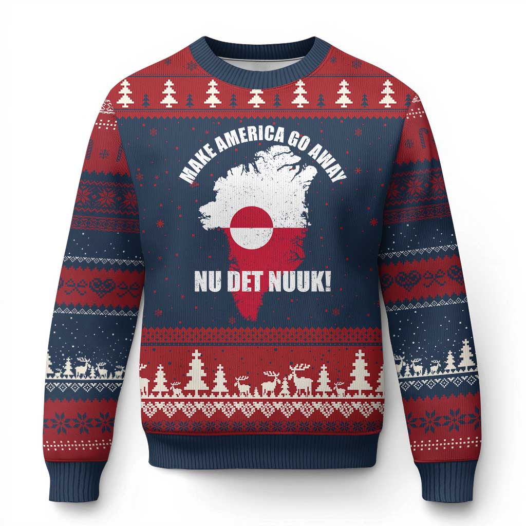 Nu Det Nuuk Make America Go Away Ugly Christmas Sweater Support Greenland Political Statement