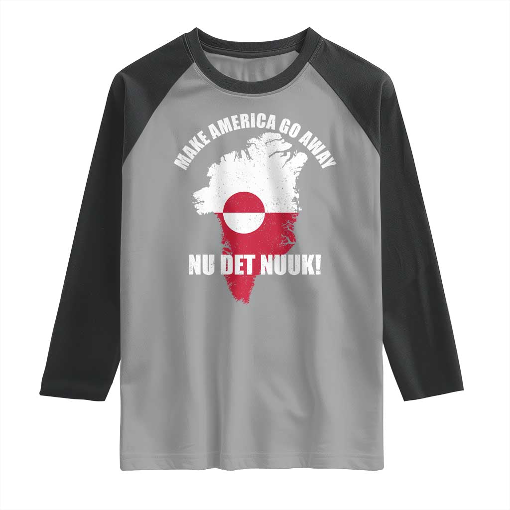 Nu Det Nuuk Make America Go Away Raglan Shirt Support Greenland Political Statement