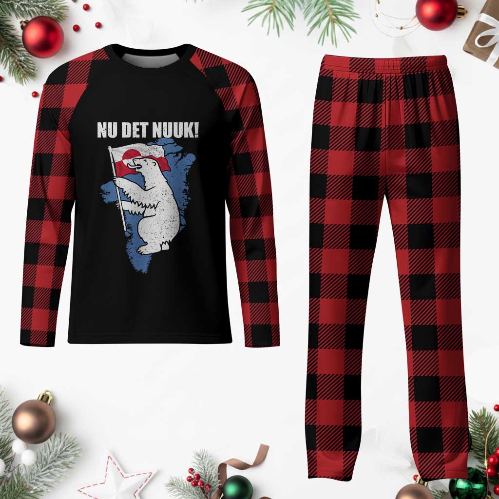Nu Det Nuuk Nows Enough Plaid Pajama Set Funny Saying Bear Greenlandic Flag
