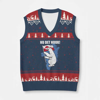 Nu Det Nuuk Nows Enough V-Neck Knit Sweater Vest Funny Saying Bear Greenlandic Flag