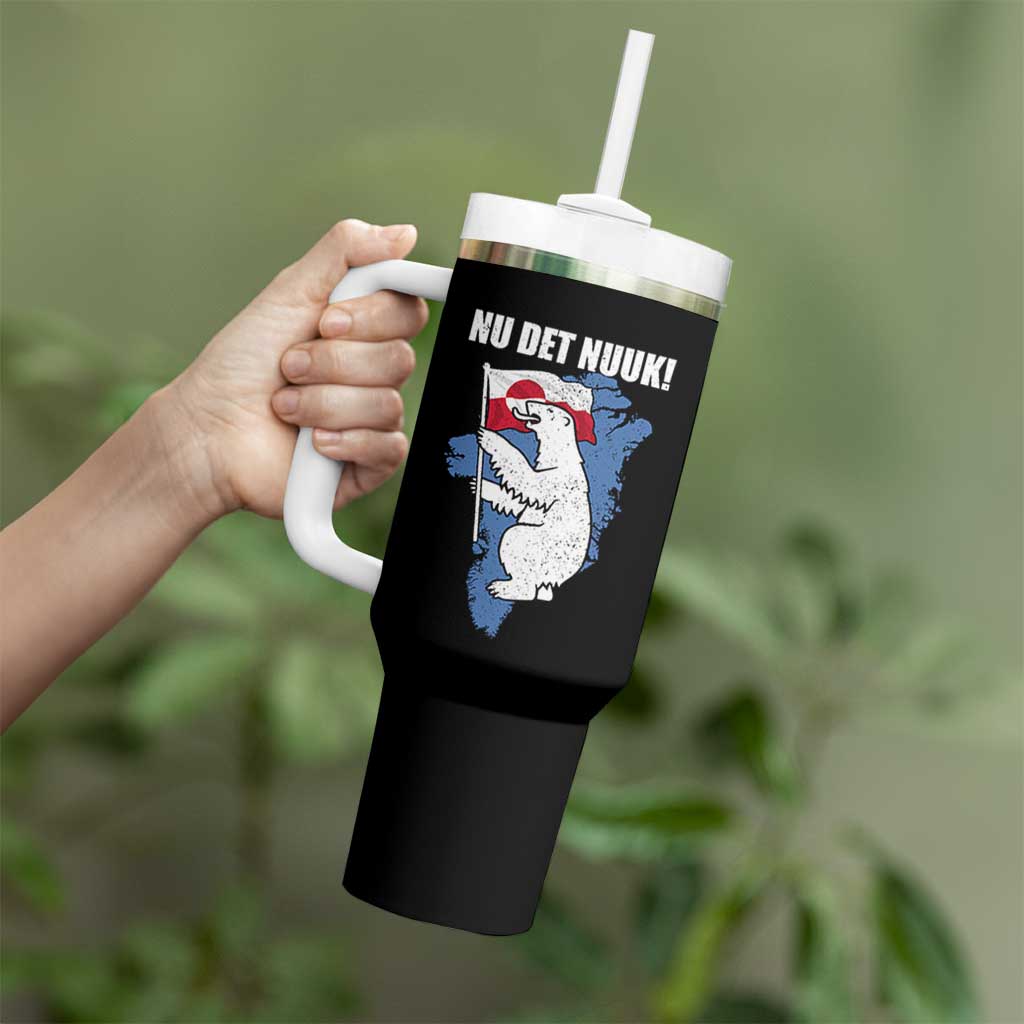 Nu Det Nuuk Nows Enough Tumbler With Handle Funny Saying Bear Greenlandic Flag